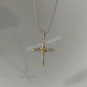 David Yurman Cable Cross Pendant In Sterling Silver With 18k Yellow Gold